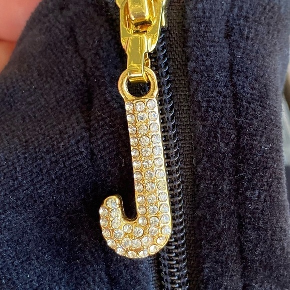 Juicy Couture Black Velour Full Zip Track Hoodie High Neck Bling Rhinestone Sml - Picture 8 of 12
